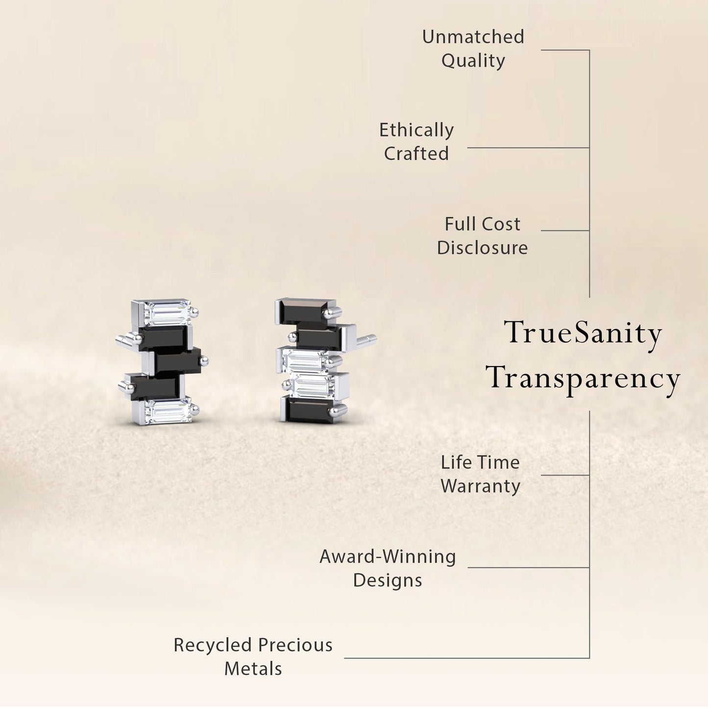 Black & White Diamond Fashion Stud Earrings - Hema