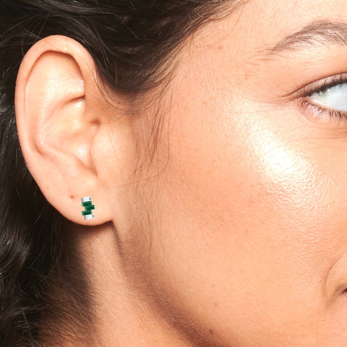 Emerald & Diamond Fashion Stud Earrings - Hema