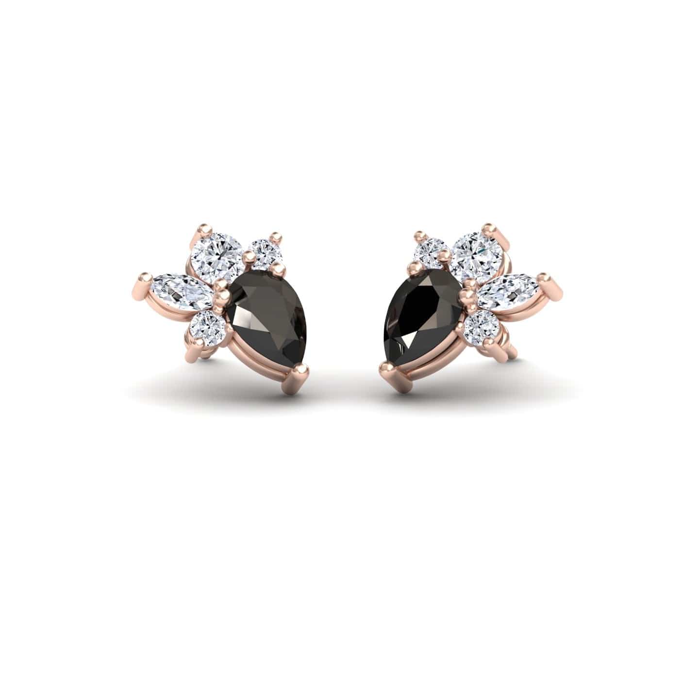 Black & White Diamond Cluster Stud Earrings - Joan