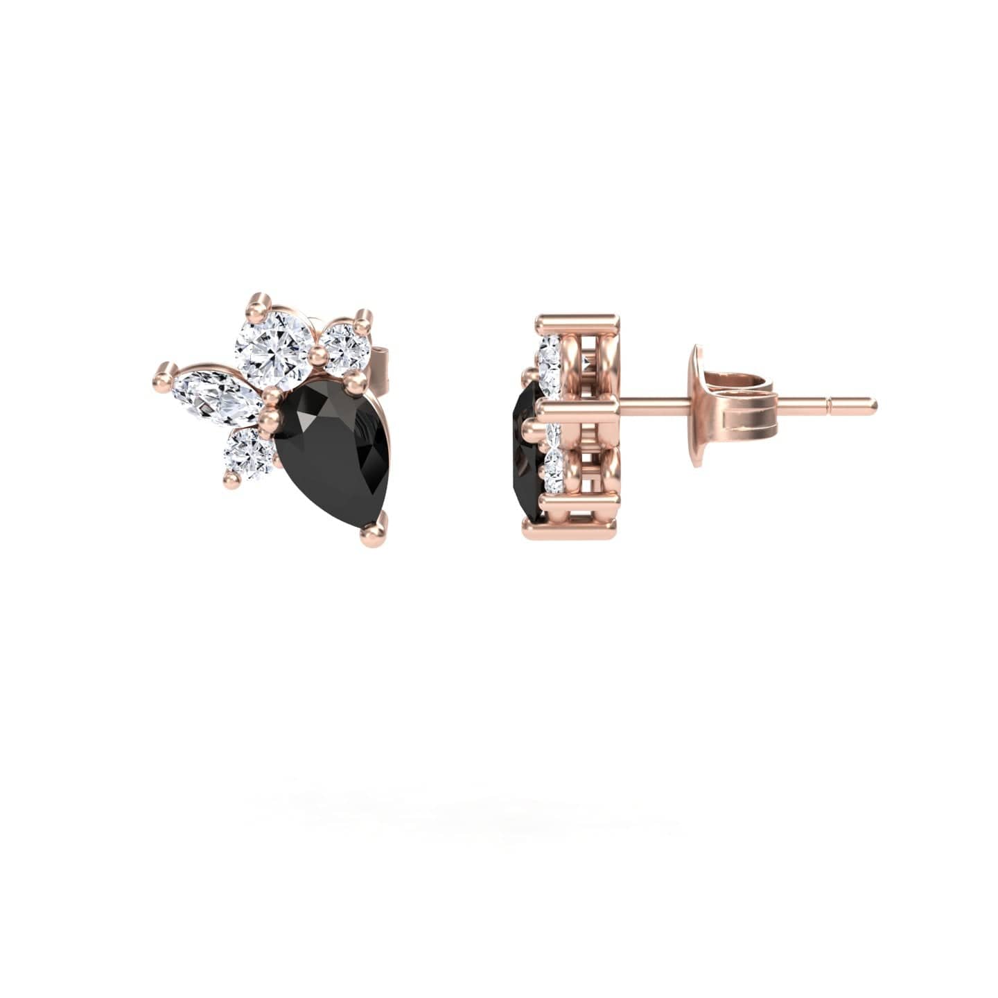 Black & White Diamond Cluster Stud Earrings - Joan