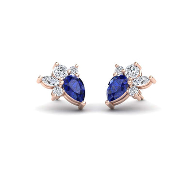 Blue Sapphire & Diamond Cluster Stud Earrings