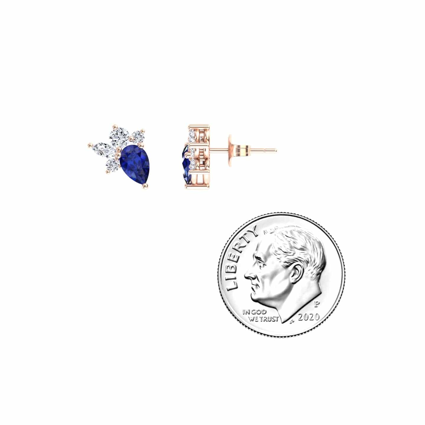 Blue Sapphire & Diamond Cluster Stud Earrings - Joan