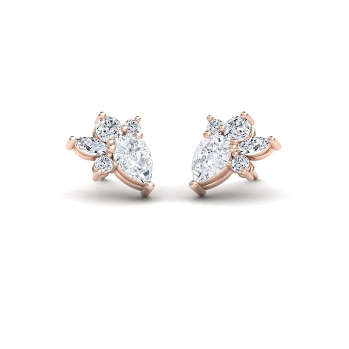 White Diamond Cluster Stud Earrings - Joan