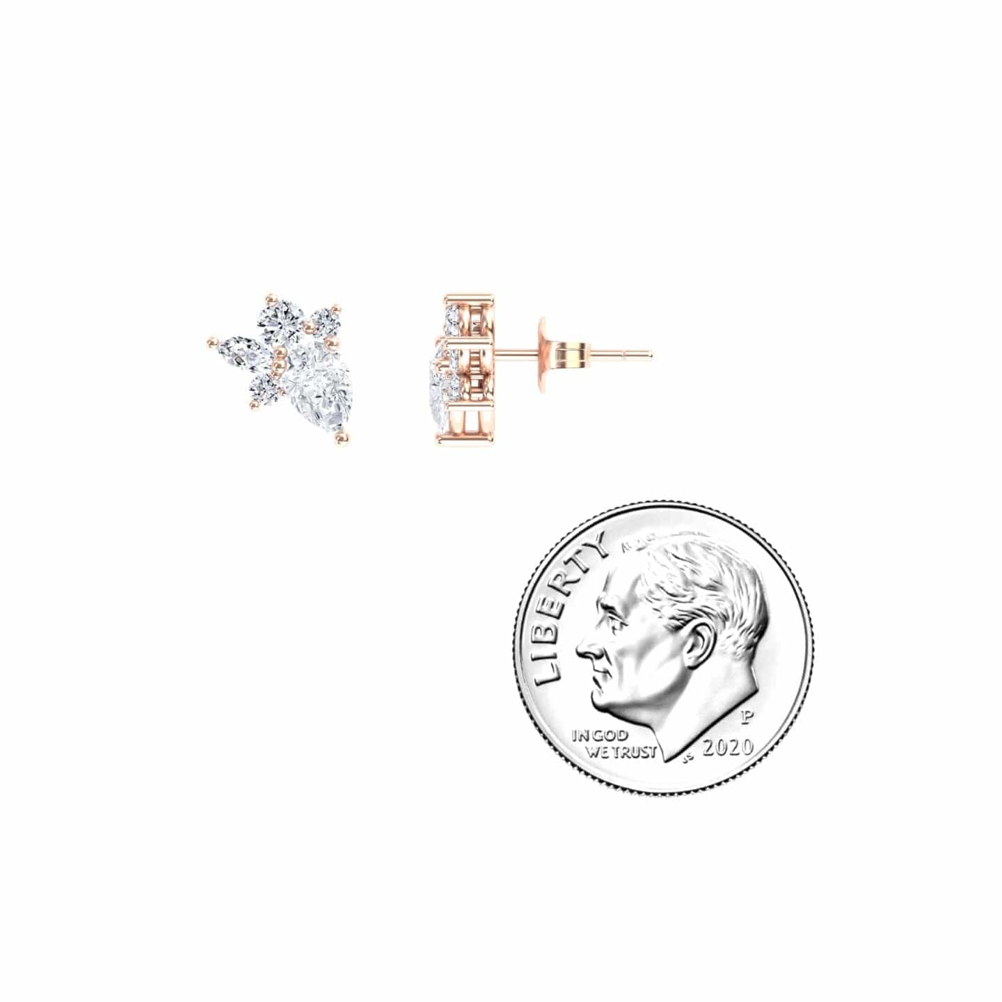 White Diamond Cluster Stud Earrings - Joan