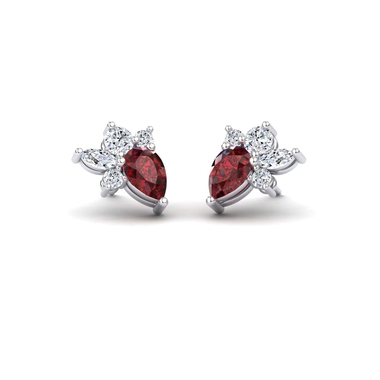 Ruby & Diamond Cluster Stud Earrings - Joan