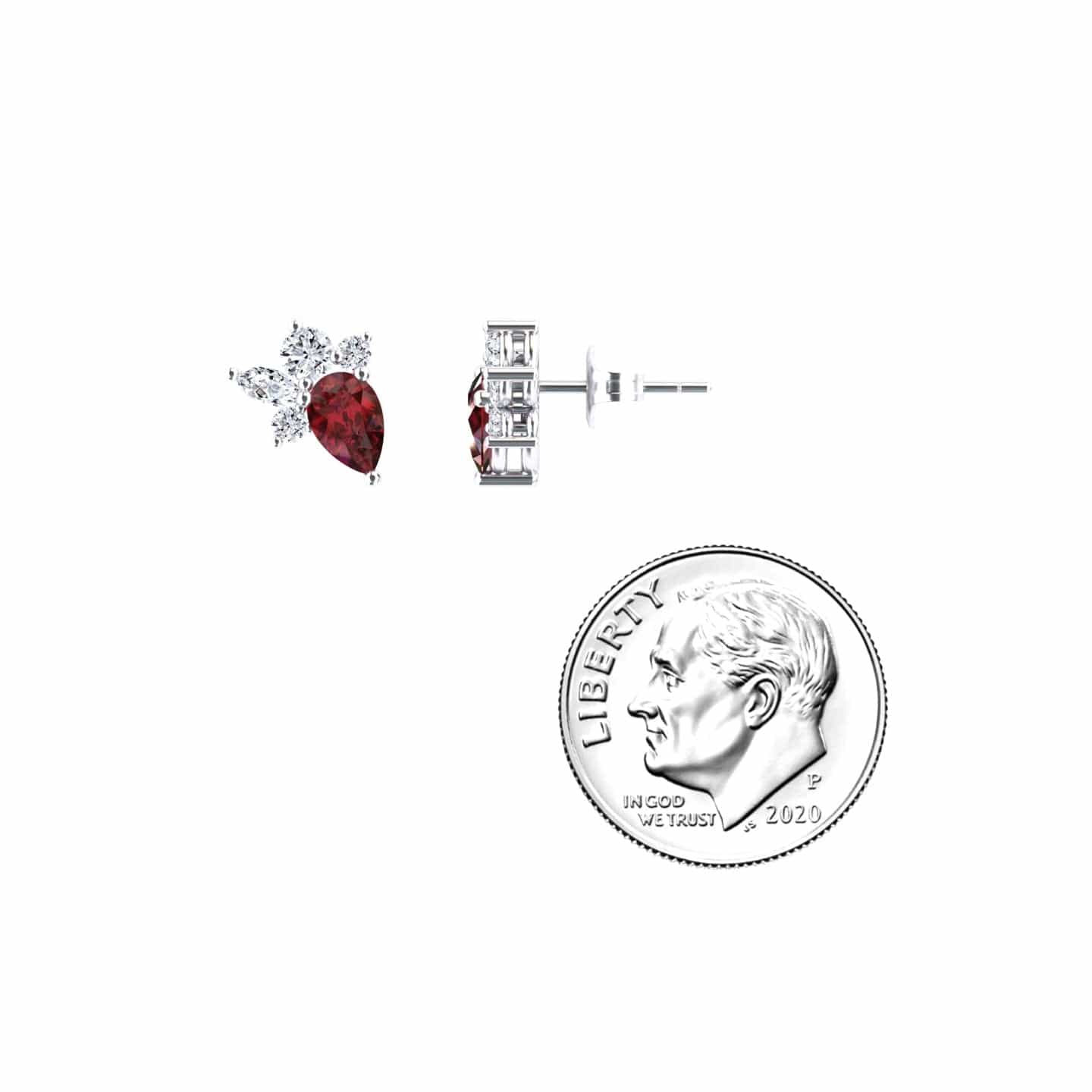 Ruby & Diamond Cluster Stud Earrings - Joan