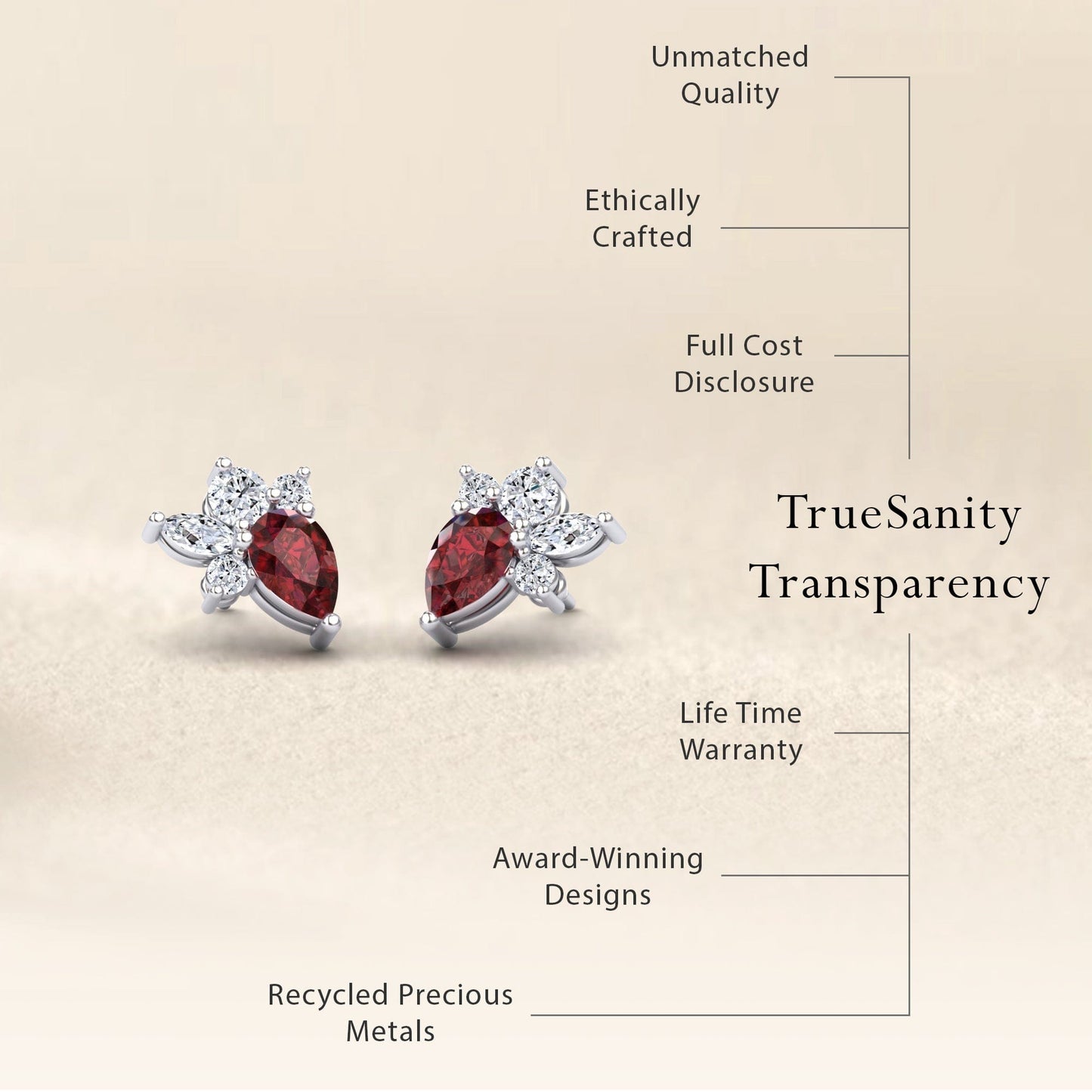 Ruby & Diamond Cluster Stud Earrings - Joan