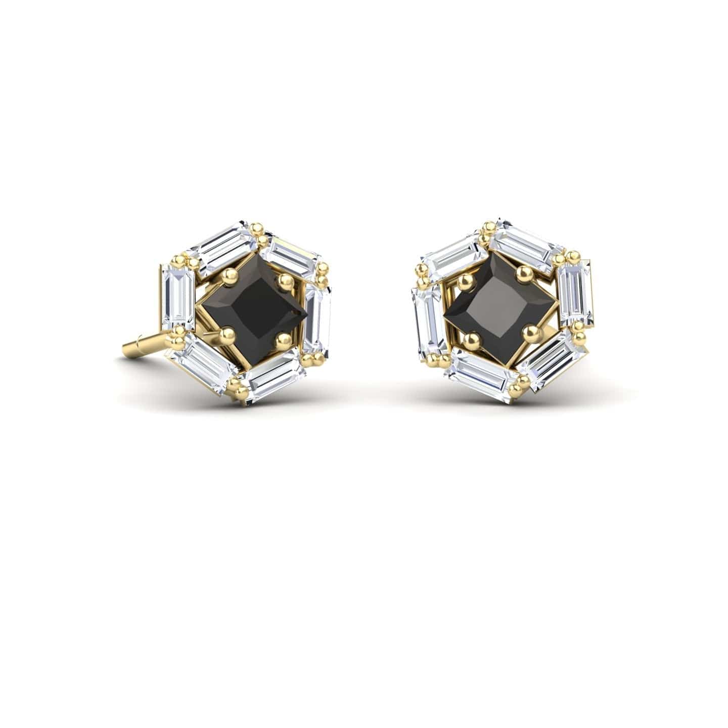 Black & White Diamond Hexagon Halo Stud Earrings - Kiara