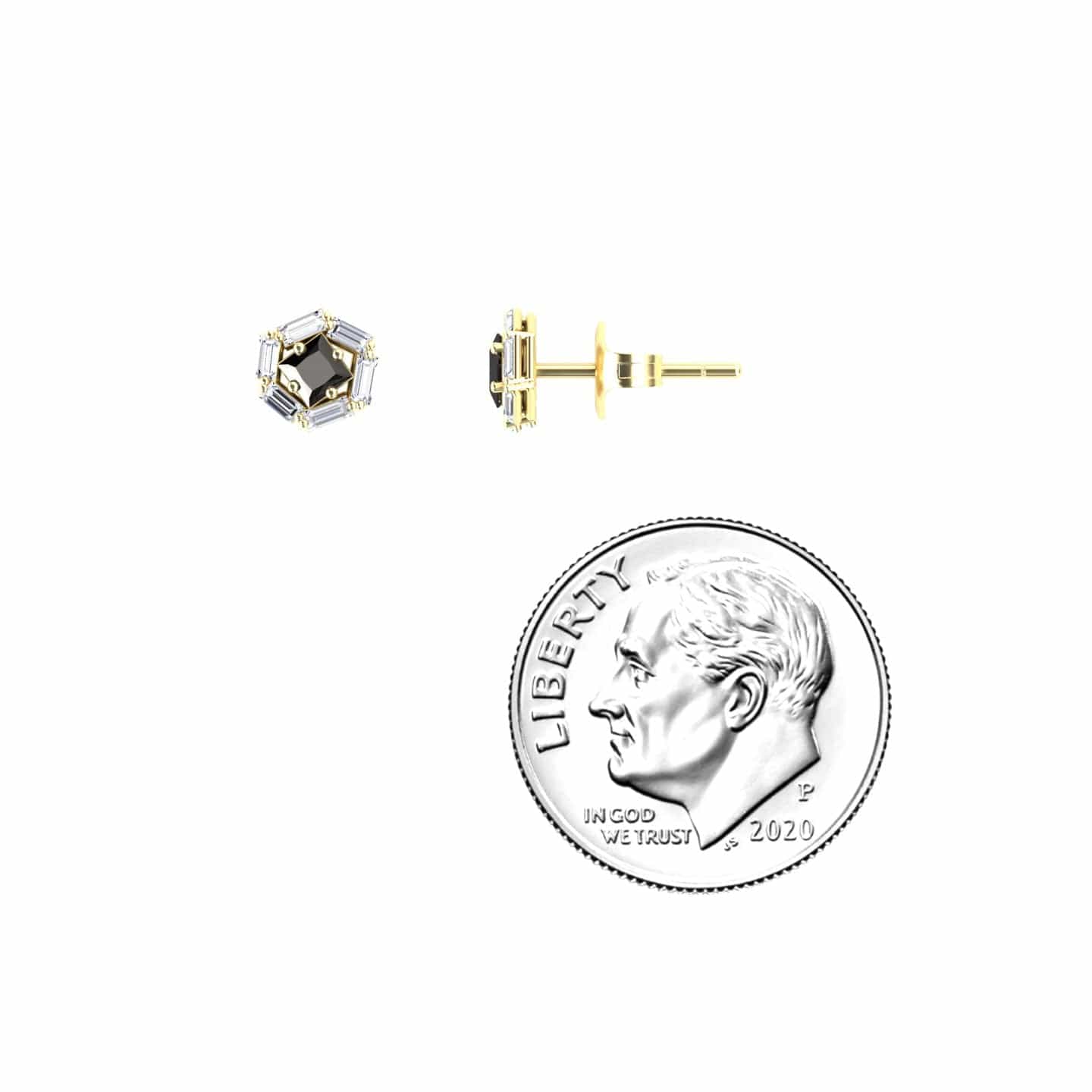 Black & White Diamond Hexagon Halo Stud Earrings - Kiara