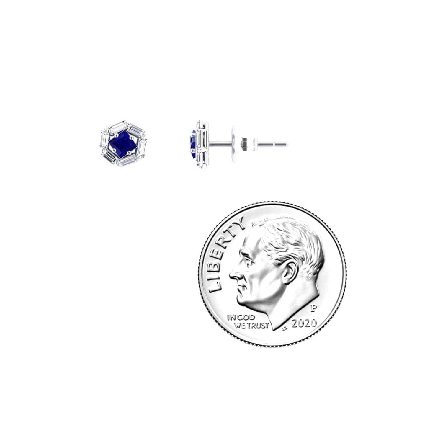 Blue Sapphire & Diamond Hexagon Halo Stud Earrings - Kiara