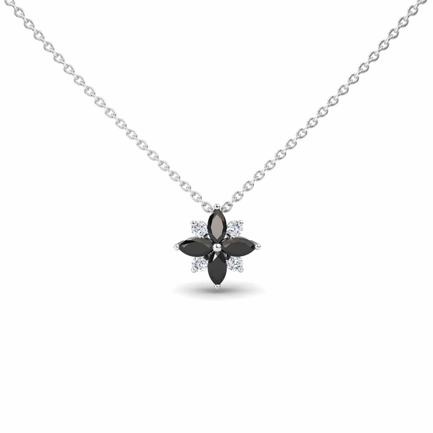Black & White Diamond Flower Necklace - Keira