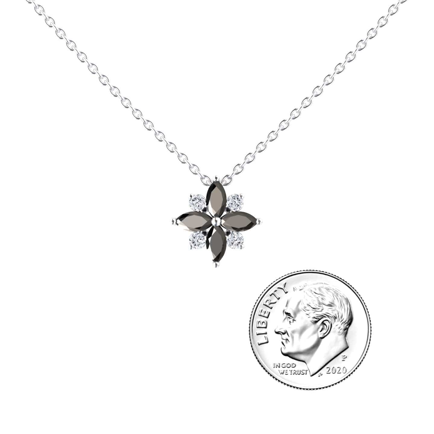 Black & White Diamond Flower Necklace - Keira