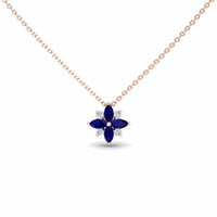Blue Sapphire & Diamond Flower Necklace - Keira