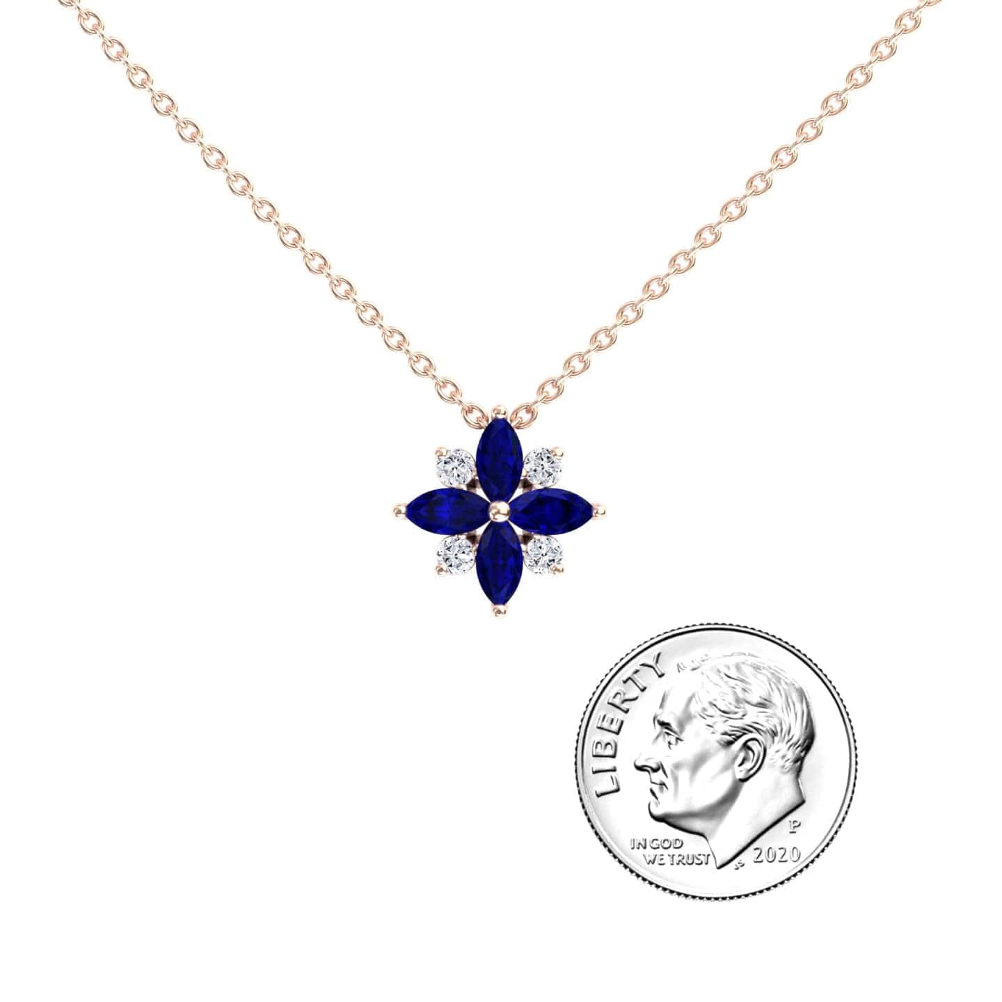 Blue Sapphire & Diamond Flower Necklace - Keira