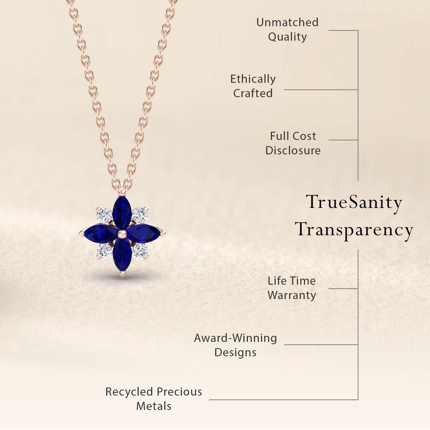 Blue Sapphire & Diamond Flower Necklace - Keira