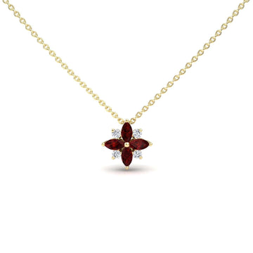 Ruby & Diamond Flower Necklace - Keira