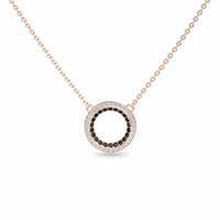Black & White Diamond Double Halo Circle Necklace - Mona