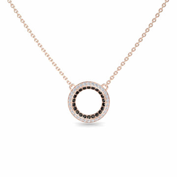 Black & White Diamond Double Halo Circle Necklace - Mona