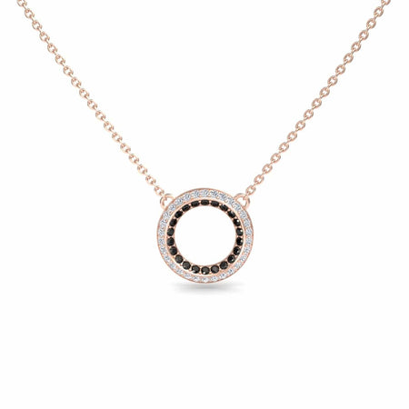 Black & White Diamond Double Halo Circle Necklace - Mona