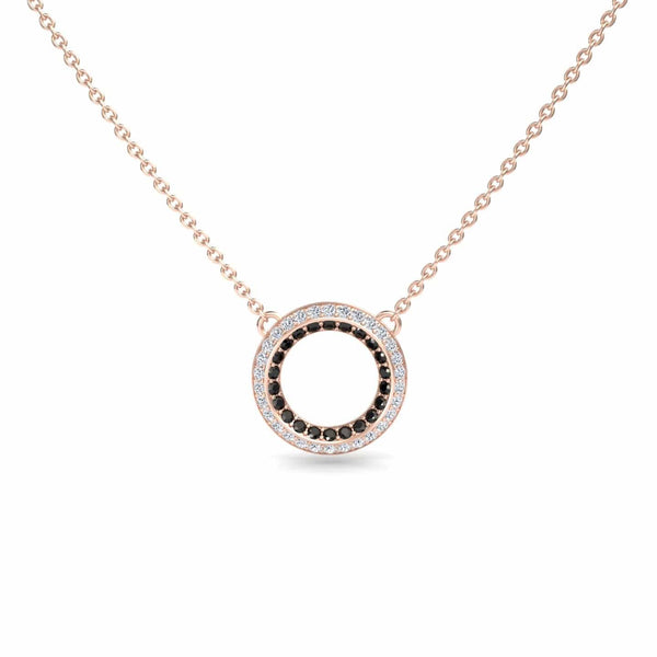 Black & White Diamond Double Halo Circle Necklace - Mona