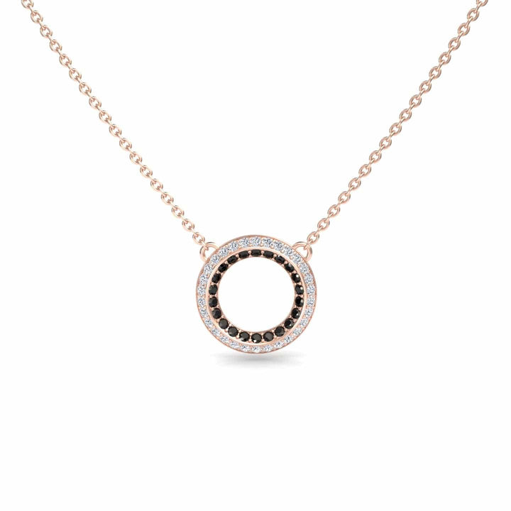 Black & White Diamond Double Halo Circle Necklace - Mona