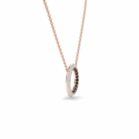 Black & White Diamond Double Halo Circle Necklace - Mona