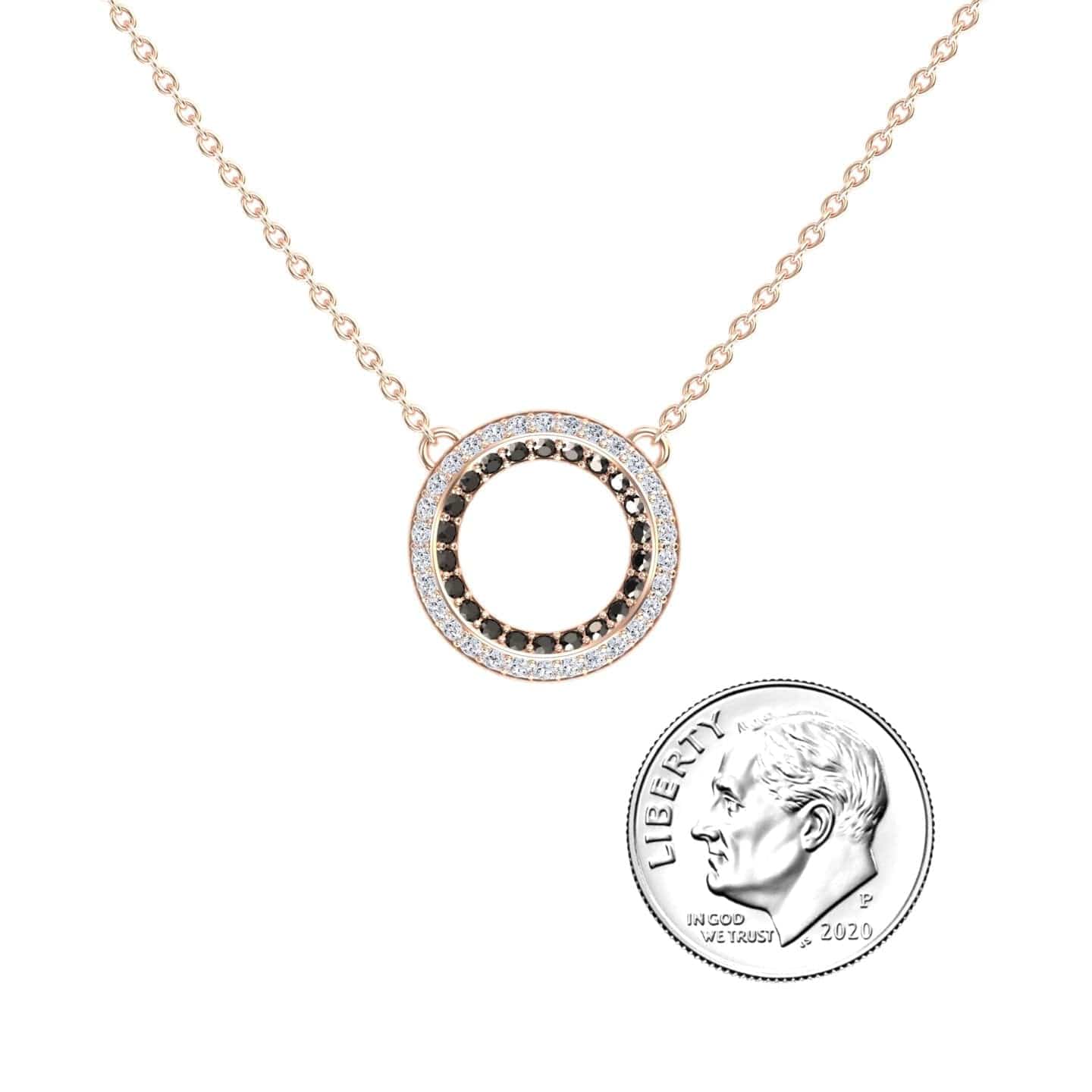 Black & White Diamond Double Halo Circle Necklace - Mona