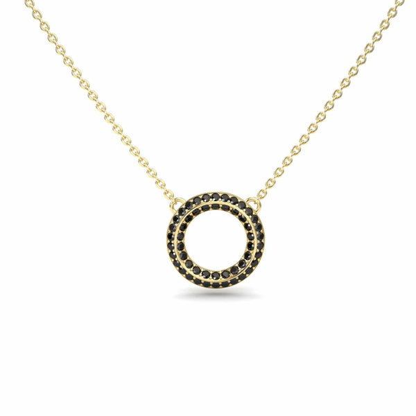 Black Diamond Double Halo Circle Necklace - Mona