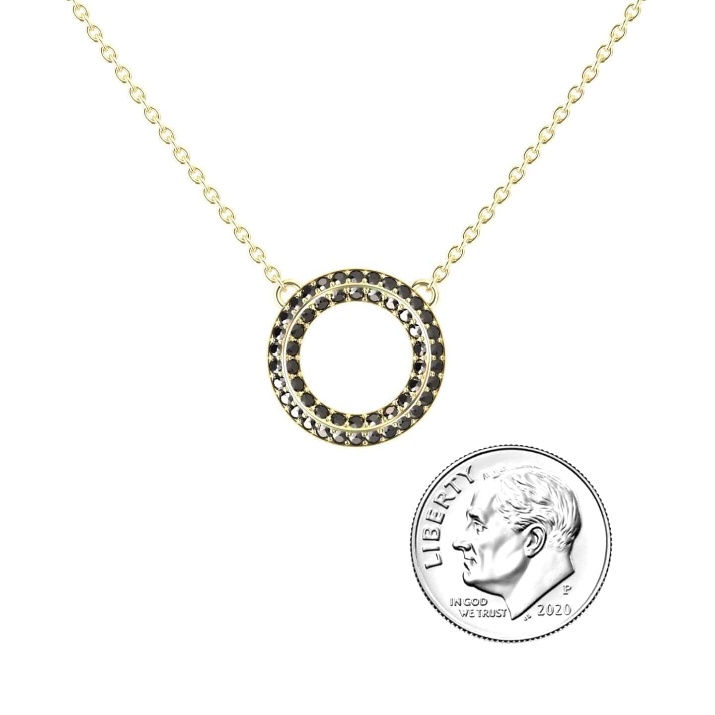 Black Diamond Double Halo Circle Necklace - Mona