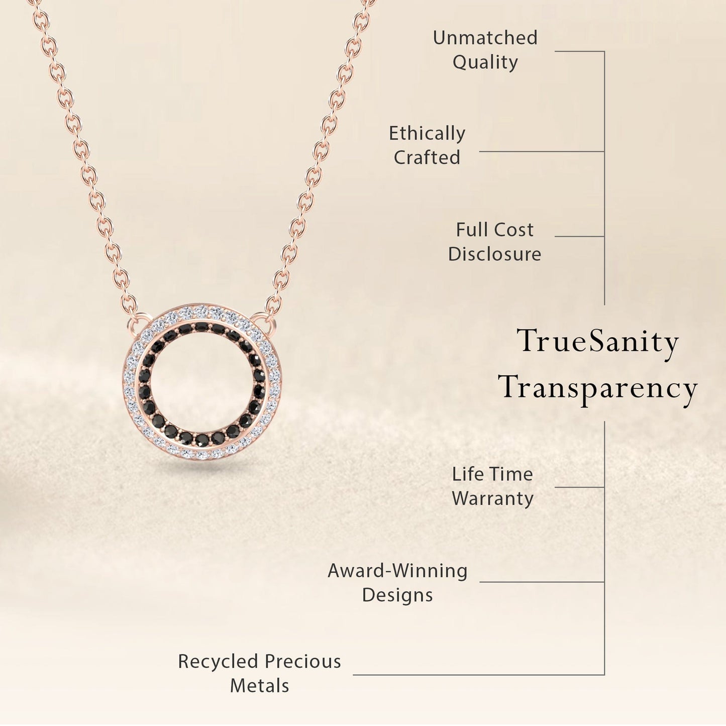 Black & White Diamond Double Halo Circle Necklace - Mona