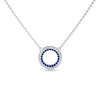 Blue Sapphire & Diamond Double Halo Circle Necklace - Mona