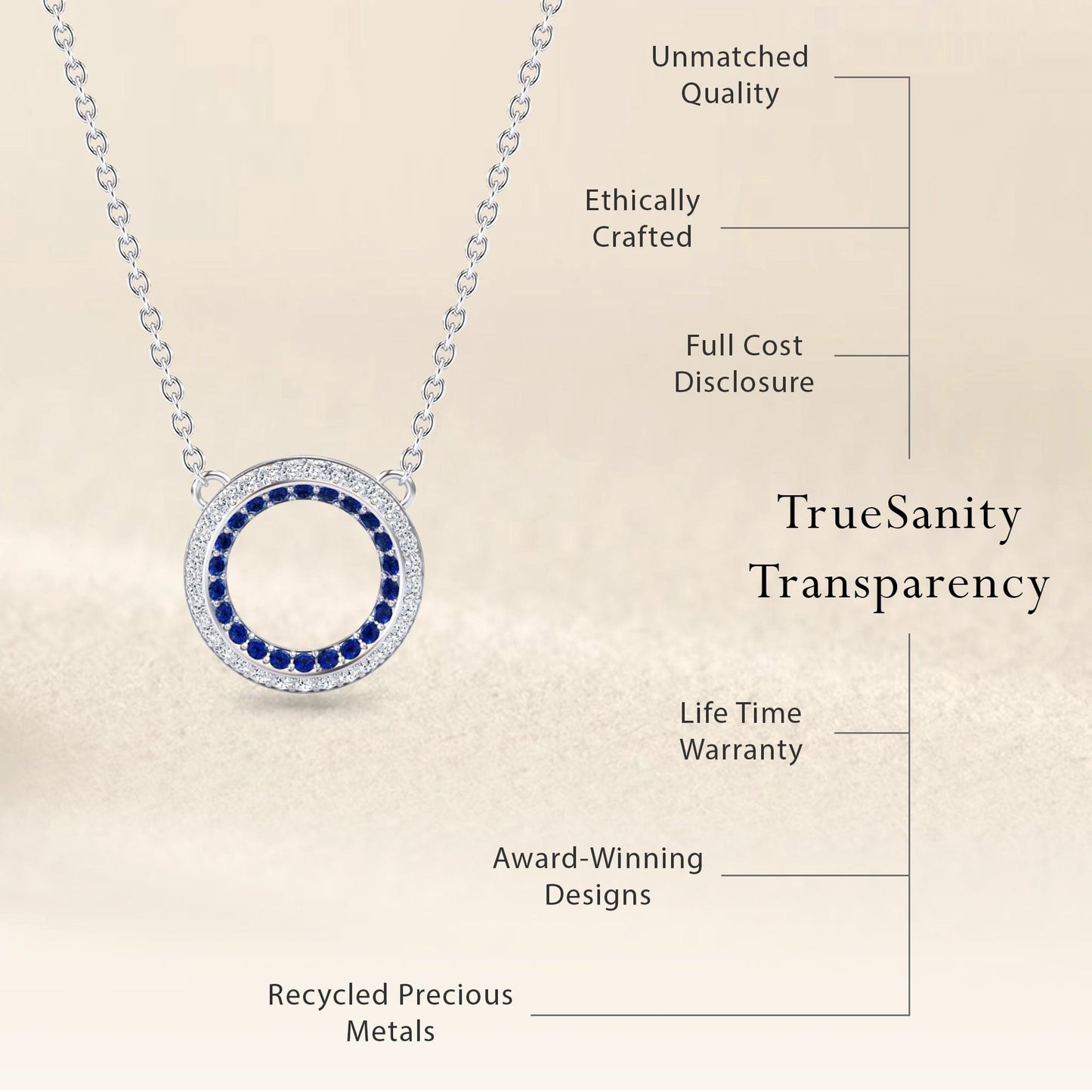 Blue Sapphire & Diamond Double Halo Circle Necklace - Mona