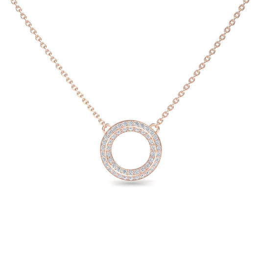 White Diamond Double Halo Circle Necklace - Mona