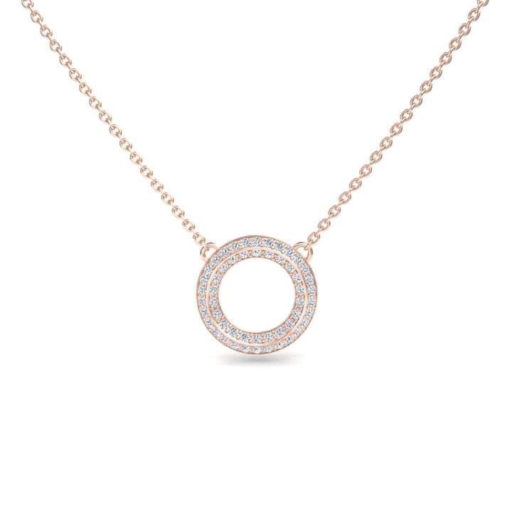 White Diamond Double Halo Circle Necklace - Mona