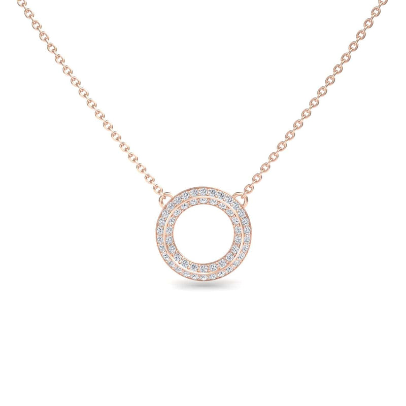 White Diamond Double Halo Circle Necklace - Mona