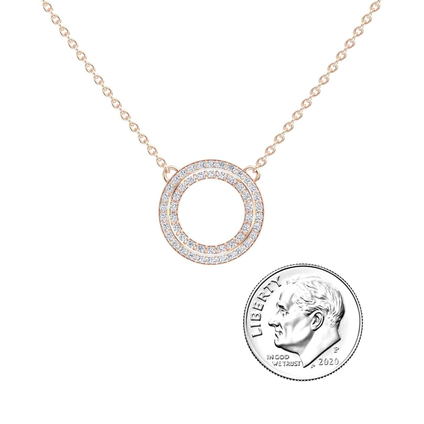 White Diamond Double Halo Circle Necklace - Mona