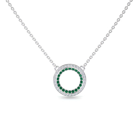 Emerald & Diamond Double Halo Circle Necklace - Mona