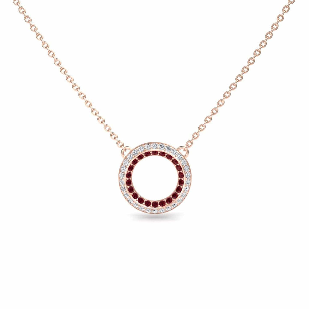 Ruby & Diamond Double Halo Circle Necklace - Mona