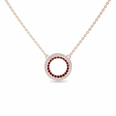 Ruby & Diamond Double Halo Circle Necklace