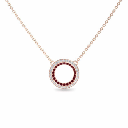 Ruby & Diamond Double Halo Circle Necklace - Mona