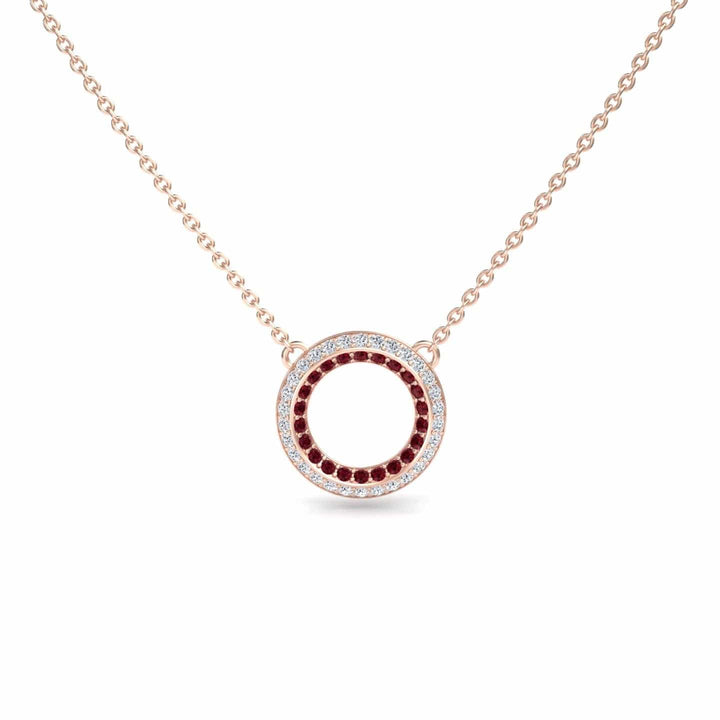 Ruby & Diamond Double Halo Circle Necklace - Mona