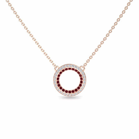 Ruby & Diamond Double Halo Circle Necklace - Mona