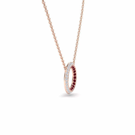 Ruby & Diamond Double Halo Circle Necklace - Mona