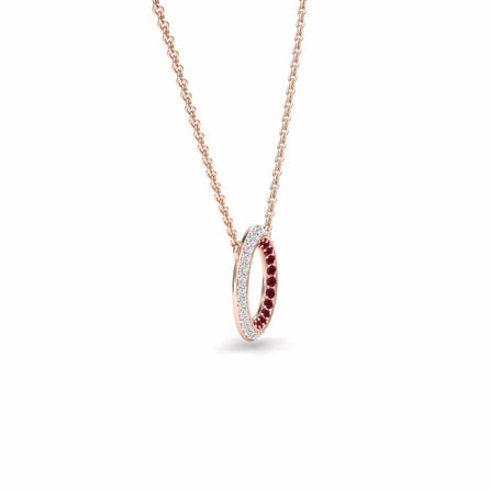 Ruby & Diamond Double Halo Circle Necklace - Mona