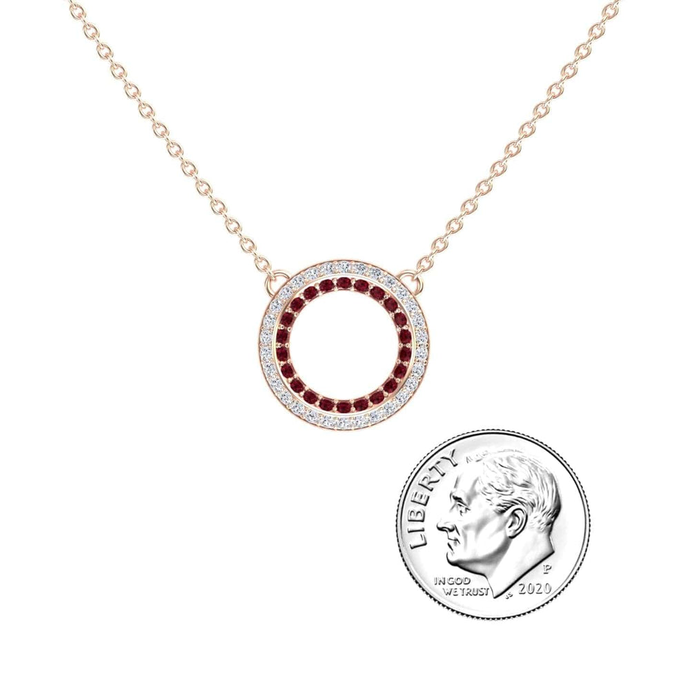 Ruby & Diamond Double Halo Circle Necklace - Mona