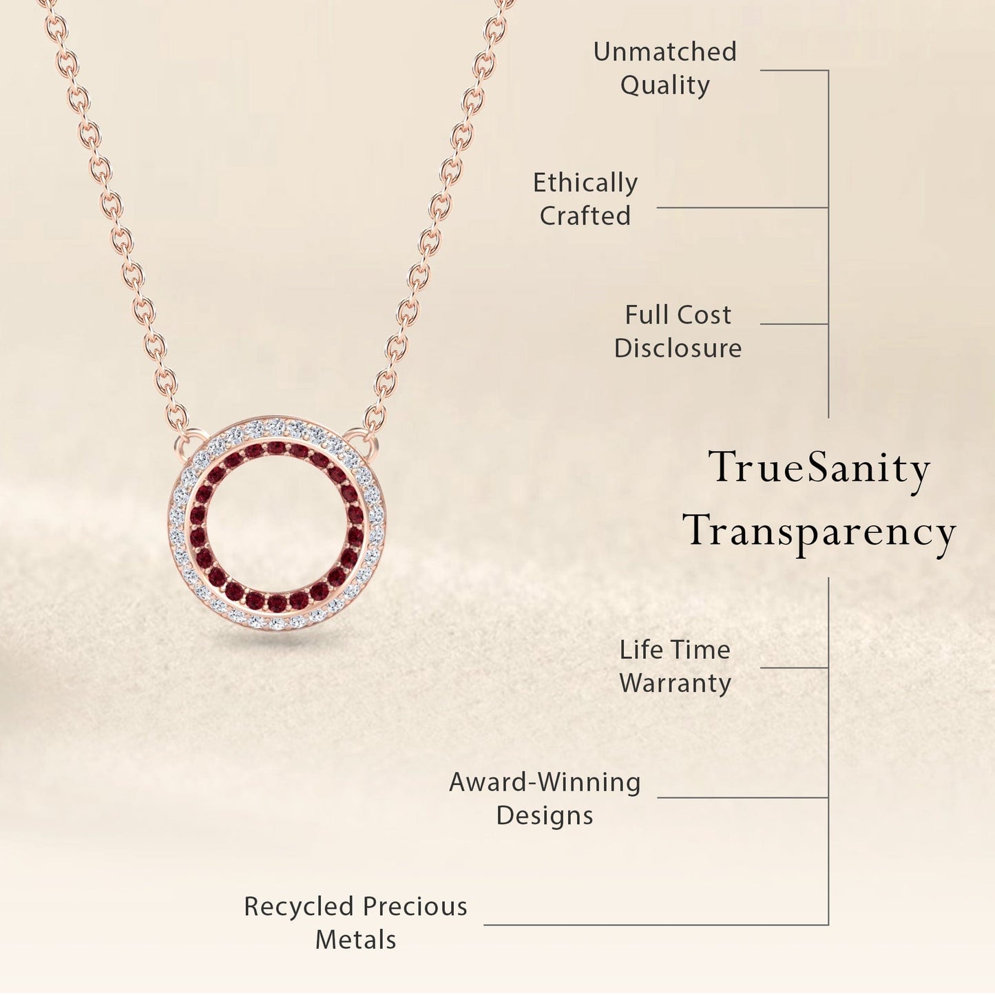 Ruby & Diamond Double Halo Circle Necklace - Mona