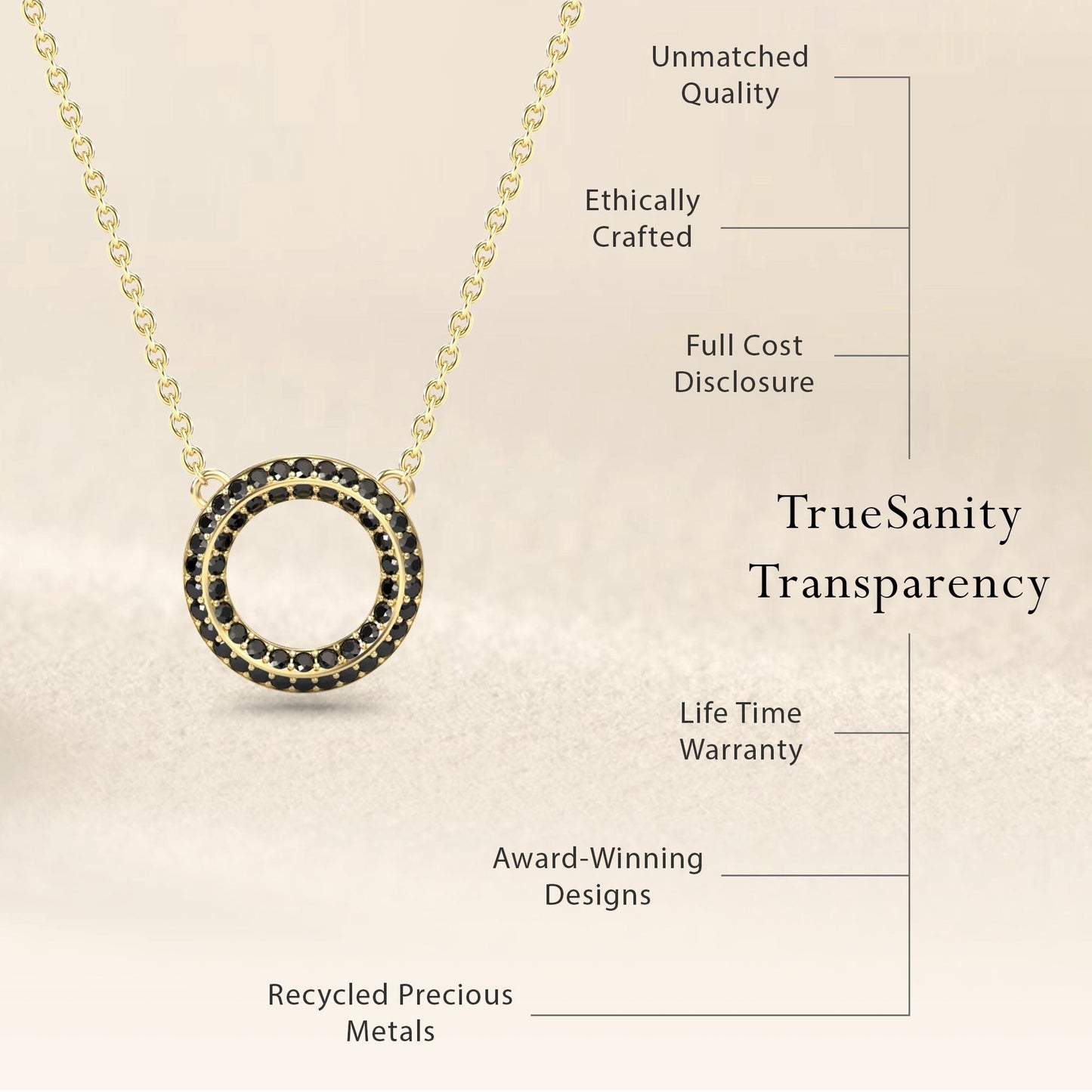 Black Diamond Double Halo Circle Necklace - Mona