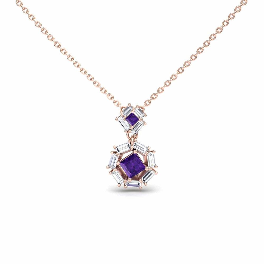 Amethyst & Diamond Geometric Halo Necklace - Reema