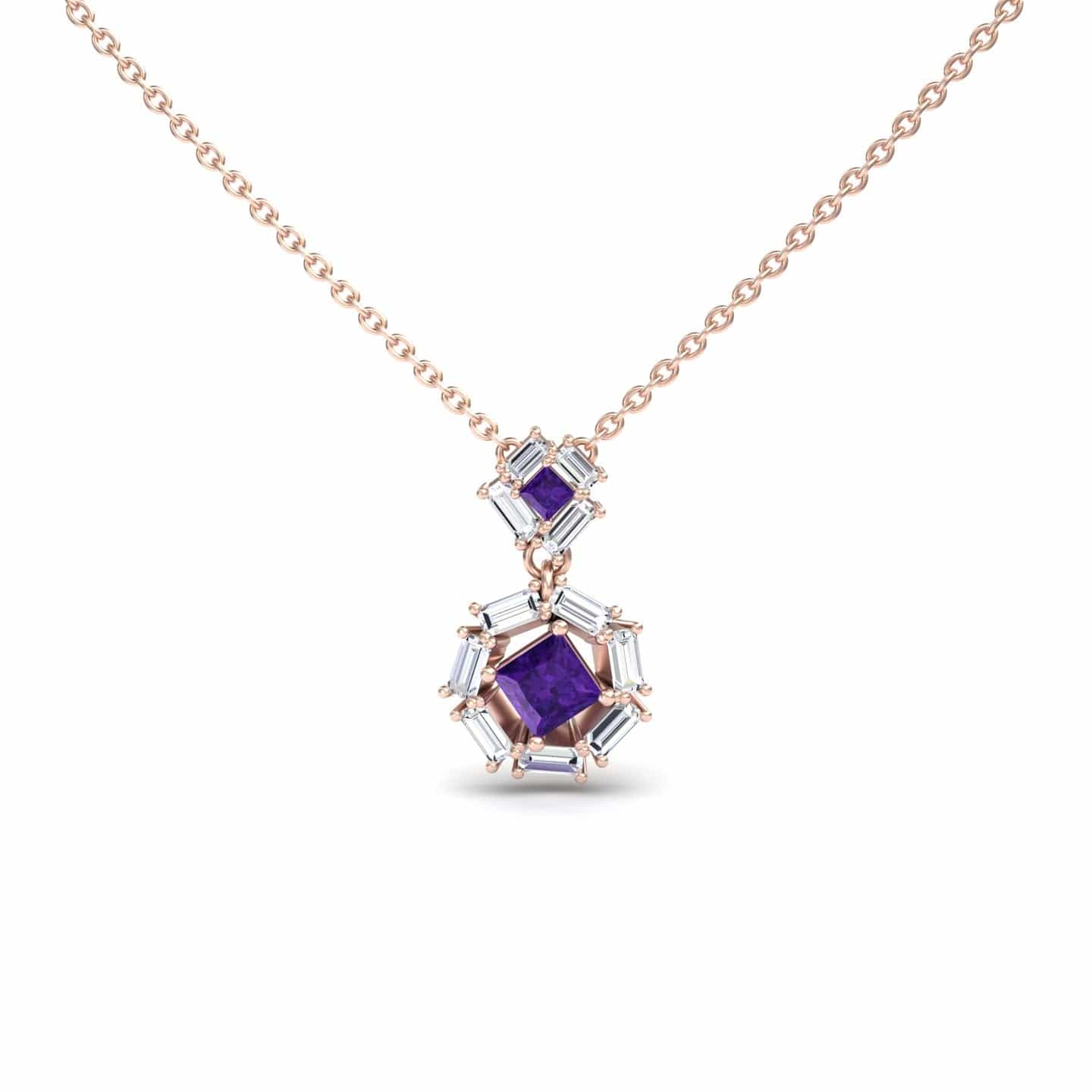 Amethyst &  Diamond Geometric Halo Necklace - Reema