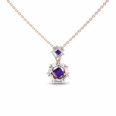 Amethyst & Diamond Geometric Halo Necklace